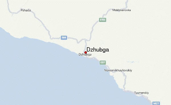Dzhubga, אזור קרסנודר. Dzhubga על המפה של Krasnodar region